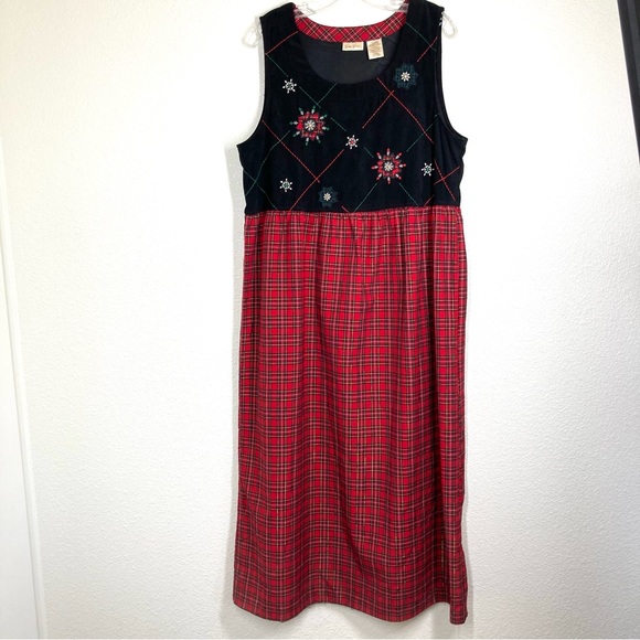 Bobbie Brooks Dress Vintage Large Embroidered Sleeveless Red Black - Picture 3 of 11